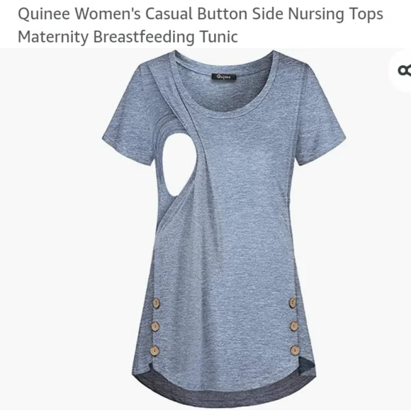 Quinee Women's Blue Nursing Breastfeeding Top with Button Detail - Picture 12 of 12